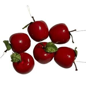 Red Apple (6) VTG Christmas Tree Holiday Ornament Teacher Decorative Fruit Decor